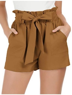 Women Bowknot Tie Waist Summer Casual Shorts with Pockets