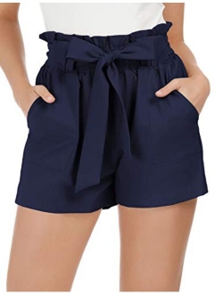 Women Bowknot Tie Waist Summer Casual Shorts with Pockets