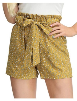 Women Bowknot Tie Waist Summer Casual Shorts with Pockets