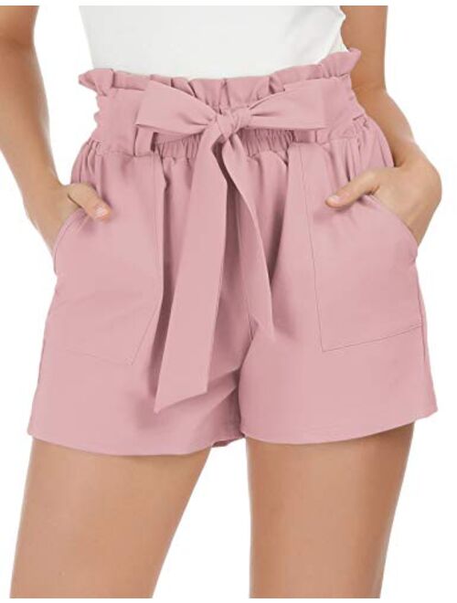 GRACE KARIN Women Bowknot Tie Waist Summer Casual Shorts with Pockets