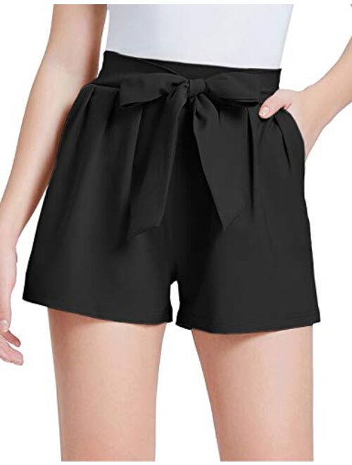 GRACE KARIN Women Bowknot Tie Waist Summer Casual Shorts with Pockets