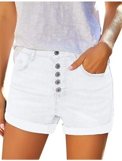 MODARANI Cut Off Denim Shorts for Women Frayed Distressed Jean Short Cute Mid Rise Ripped Hot Shorts Comfy Stretchy