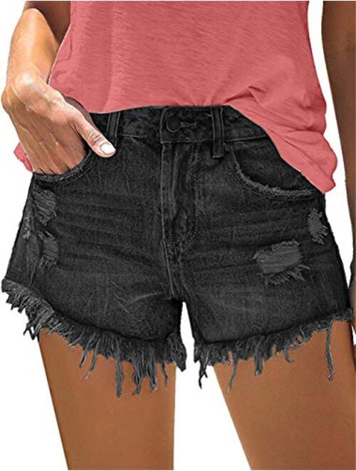 MODARANI Cut Off Denim Shorts for Women Frayed Distressed Jean Short Cute Mid Rise Ripped Hot Shorts Comfy Stretchy