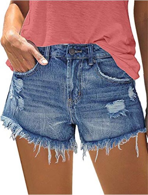 MODARANI Cut Off Denim Shorts for Women Frayed Distressed Jean Short Cute Mid Rise Ripped Hot Shorts Comfy Stretchy