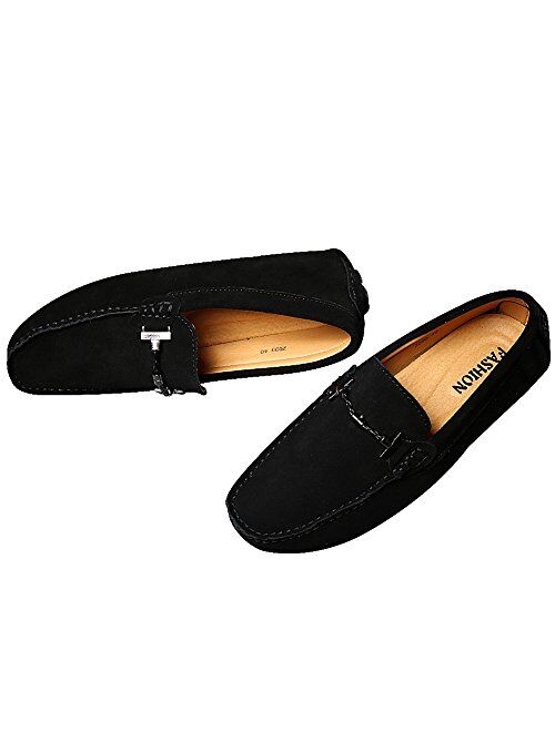 ANUFER Mens Elegant Buckle Loafers Comfort Suede Driving Shoes Stylish Moccasin Slippers