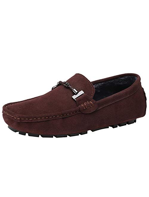 ANUFER Mens Elegant Buckle Loafers Comfort Suede Driving Shoes Stylish Moccasin Slippers