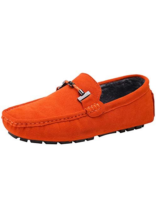 ANUFER Mens Elegant Buckle Loafers Comfort Suede Driving Shoes Stylish Moccasin Slippers