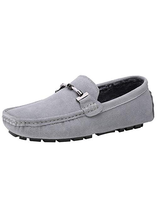 ANUFER Mens Elegant Buckle Loafers Comfort Suede Driving Shoes Stylish Moccasin Slippers