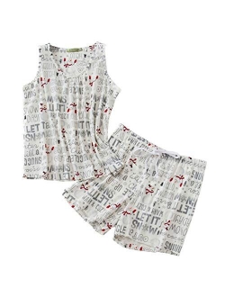 ENJOYNIGHT Women's Cute Sleeveless Print Tee and Shorts Sleepwear Tank Top Pajama Set