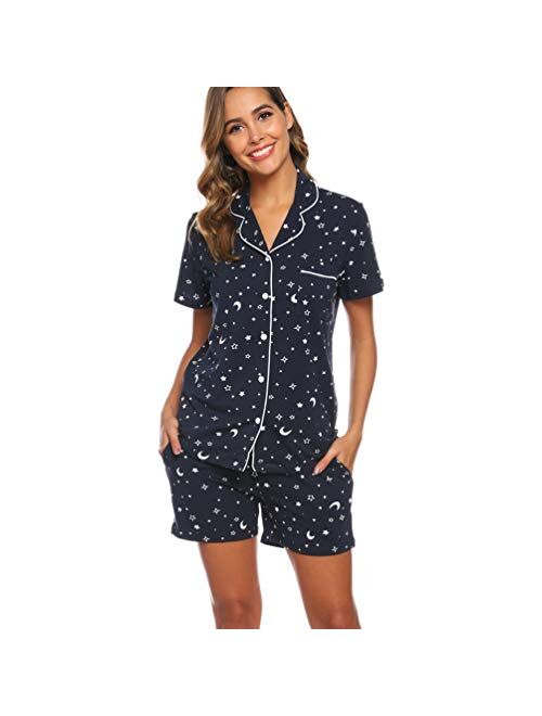 ENJOYNIGHT Women's Cute Sleeveless Print Tee and Shorts Sleepwear Tank Top Pajama Set