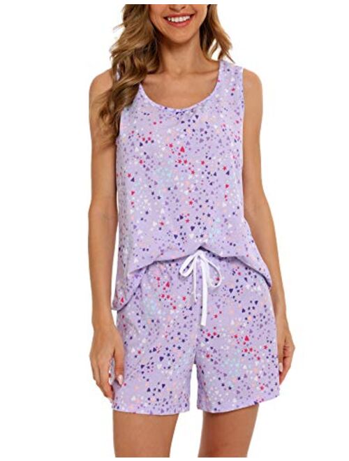 ENJOYNIGHT Women's Cute Sleeveless Print Tee and Shorts Sleepwear Tank Top Pajama Set