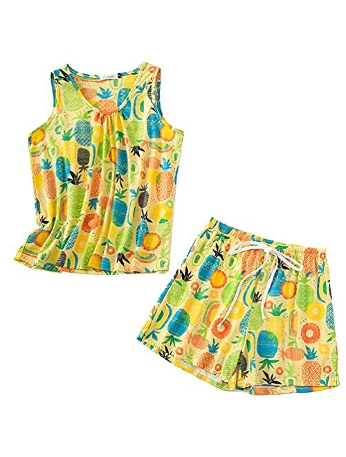 ENJOYNIGHT Women's Cute Sleeveless Print Tee and Shorts Sleepwear Tank Top Pajama Set