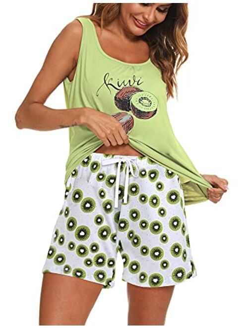 ENJOYNIGHT Women's Cute Sleeveless Print Tee and Shorts Sleepwear Tank Top Pajama Set