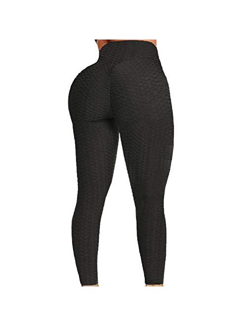 FITTOO Women's High Waist Textured Workout Leggings Booty Scrunch Butt Lift Yoga Pants Slimming Ruched Tights