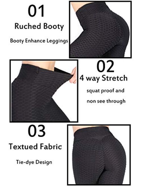 Women's High Waisted Workout Leggings Tummy Control Slimming Scrunch Booty Yoga Pants Ruched Butt Lift Sport Tights