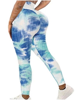 Womens Ribbed Yoga Active Leggings - High Waist Workout Butt Push Up Pants Sports Textured Stretchy Tights