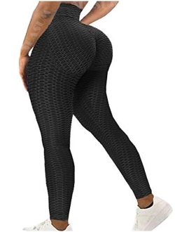 Womens Ribbed Yoga Active Leggings - High Waist Workout Butt Push Up Pants Sports Textured Stretchy Tights