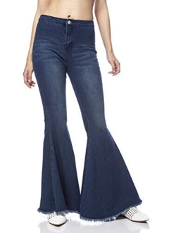 Anna-Kaci Women's Classic Retro High Waist Long Denim Bell Bottom Jeans