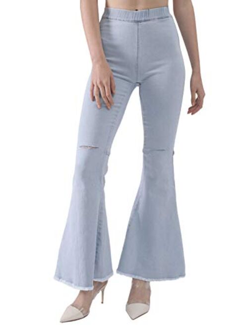 Anna Kaci Anna-Kaci Women's Classic Retro High Waist Long Denim Bell Bottom Jeans