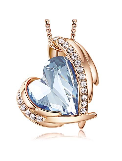 CDE 18K White/Rose Gold Birthstone Necklaces for Mother's Day Jewelry Gifts for Women, Heart Pendants