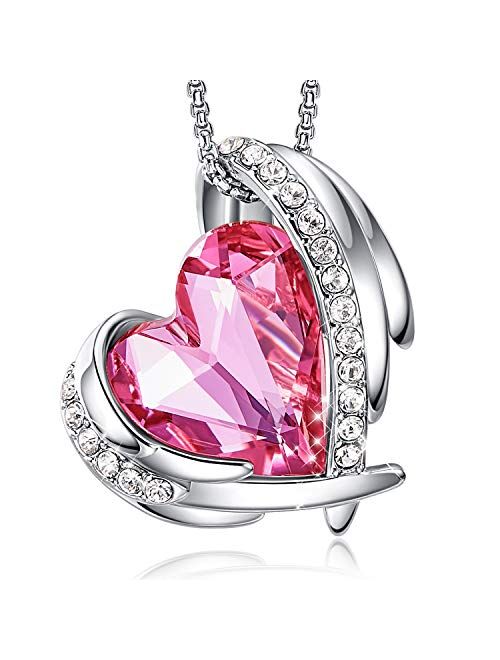 CDE 18K White/Rose Gold Birthstone Necklaces for Mother's Day Jewelry Gifts for Women, Heart Pendants