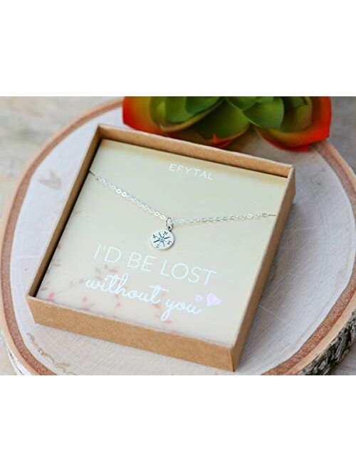 EFYTAL Necklace Gift for Girlfriend/Wife, Sterling Silver Cute I Love You Compass Heart Jewelry for Her, I'd Be Lost Without You Valentines Day, Romantic Anniversary Birt