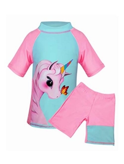 Suyye Girls Two Pieces Swimsuits Rash Guard Tankini Kids Swimwear