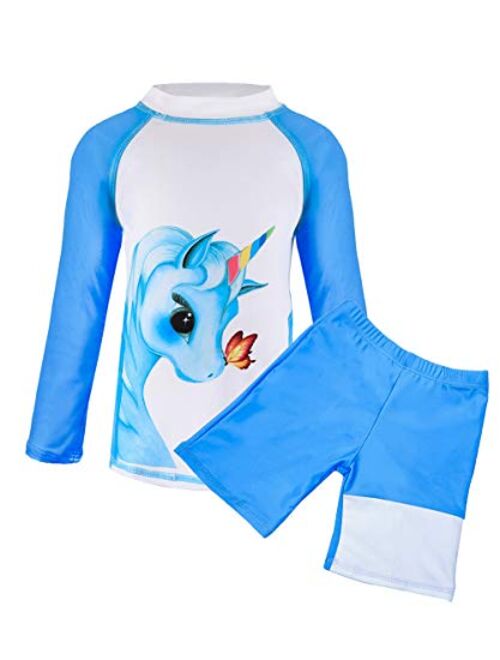 Suyye Girls Two Pieces Swimsuits Rash Guard Tankini Kids Swimwear