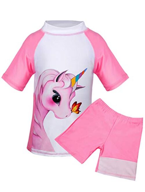 Suyye Girls Two Pieces Swimsuits Rash Guard Tankini Kids Swimwear