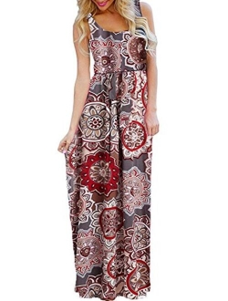 Bluetime Women's Summer Sleeveless Floral Boho Maxi Long Dresses Beach Sundress