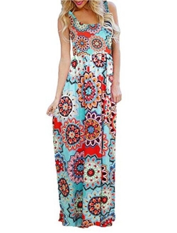 Bluetime Women's Summer Sleeveless Floral Boho Maxi Long Dresses Beach Sundress