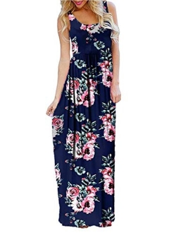 Bluetime Women's Summer Sleeveless Floral Boho Maxi Long Dresses Beach Sundress