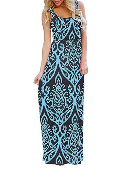 Bluetime Women's Summer Sleeveless Floral Boho Maxi Long Dresses Beach Sundress