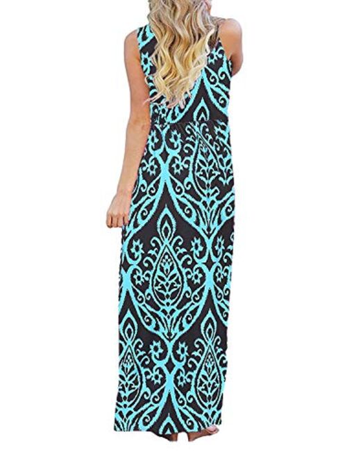 Bluetime Women's Summer Sleeveless Floral Boho Maxi Long Dresses Beach Sundress