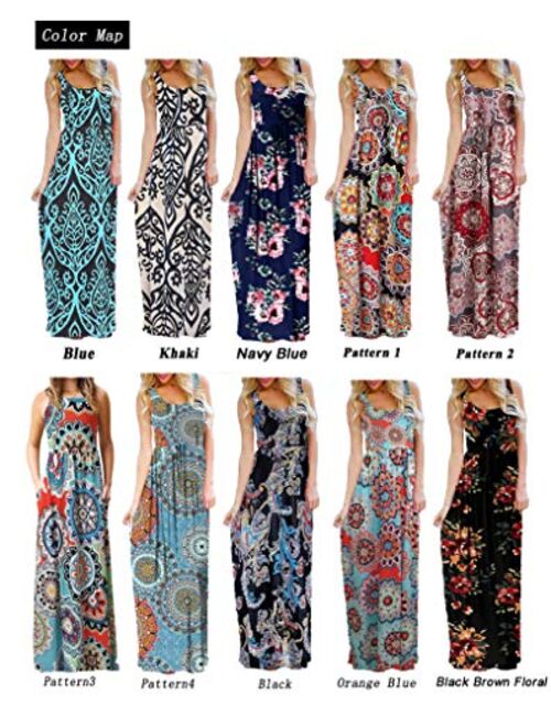 Bluetime Women's Summer Sleeveless Floral Boho Maxi Long Dresses Beach Sundress