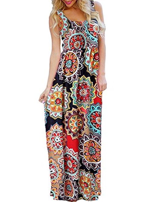 Bluetime Women's Summer Sleeveless Floral Boho Maxi Long Dresses Beach Sundress