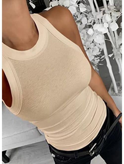 LOLONG Women Cotton Round Neck Ribbed Tank Basic Solid Top