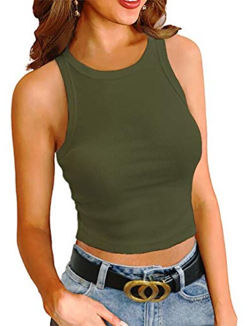 LOLONG Women Cotton Round Neck Ribbed Tank Basic Solid Top