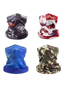 Bassdash UPF 50+ UV Protection Neck Gaiter Multi Scarf Sun Protector for Fishing Hunting Kayaking Hiking Cycling and Other Outdoor Activities, Pack of 4