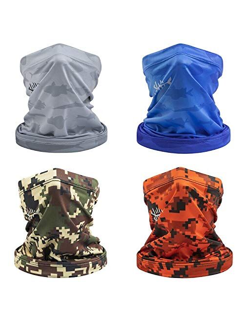 Bassdash UPF 50+ UV Protection Neck Gaiter Multi Scarf Sun Protector for Fishing Hunting Kayaking Hiking Cycling and Other Outdoor Activities, Pack of 4