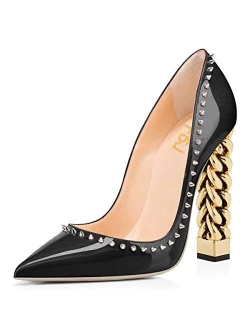 Women Pumps Pointed Toe High Heel Stilettos Rivets Studded Patent Leather Shoes Size 4-15 US