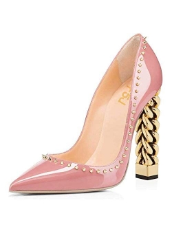 Women Pumps Pointed Toe High Heel Stilettos Rivets Studded Patent Leather Shoes Size 4-15 US