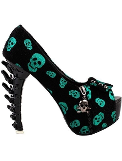 SHOW STORY Womens Skull Zipper Peeptoe Platform Bone Heel Club Pumps,LF80624