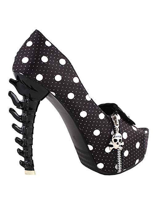 SHOW STORY Womens Skull Zipper Peeptoe Platform Bone Heel Club Pumps,LF80624