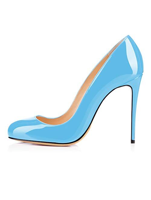 Eldof Womens High Heel Pumps Round Toe Court Shoes 10cm Stilttoes Patent Leather Pump Heels