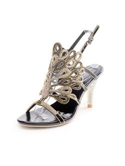 Honeystore Women's Peacock Shaped Pattern Handmade Rhinestone Sandals