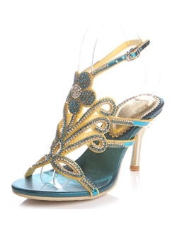 Honeystore Women's Peacock Shaped Pattern Handmade Rhinestone Sandals