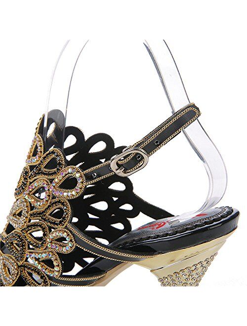 Honeystore Women's Peacock Shaped Pattern Handmade Rhinestone Sandals