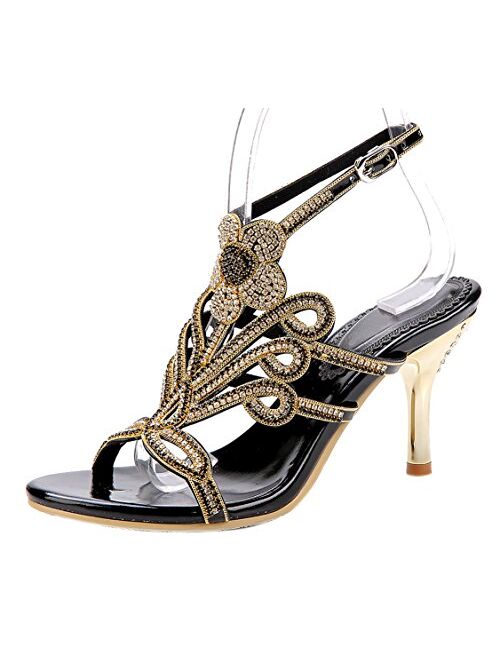 Honeystore Women's Peacock Shaped Pattern Handmade Rhinestone Sandals