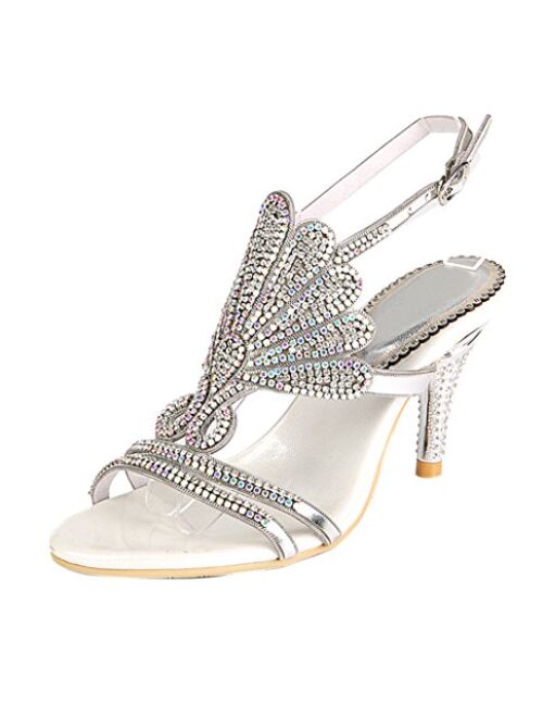 Honeystore Women's Peacock Shaped Pattern Handmade Rhinestone Sandals